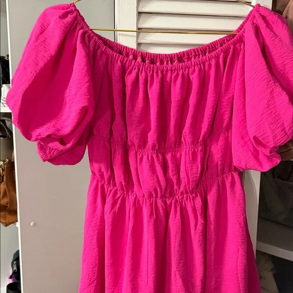 Hot Pink Puff Sleeve Dress size small - Picture 4 of 6